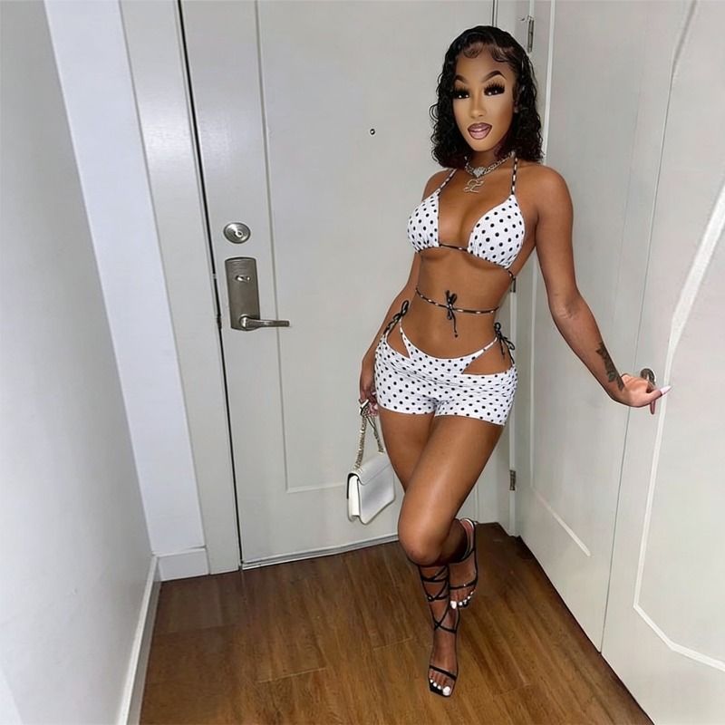 Thong Bikini Women - Polka Dots Print Bikini 3 Piece