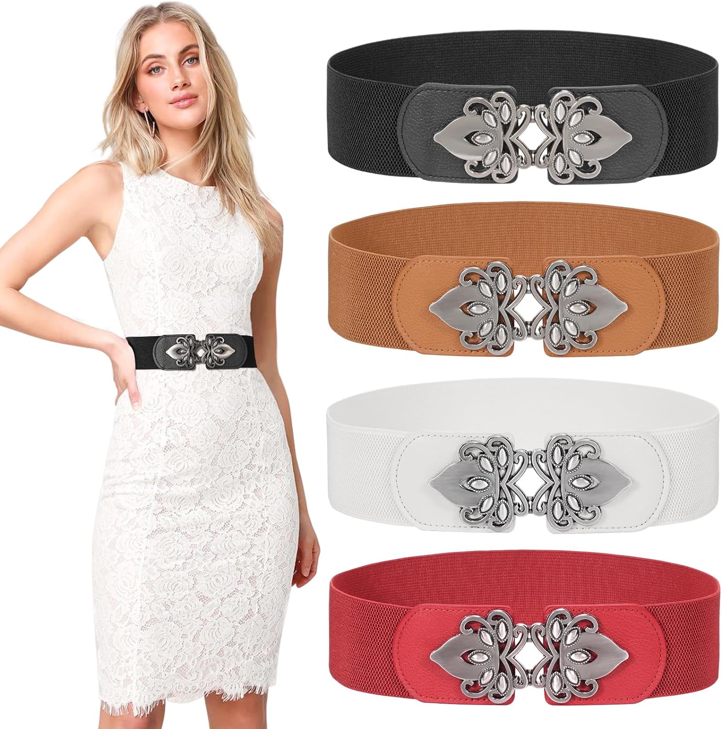 Corset Waist Cinch - Elegant Genuine Leather Women Wide Elastic