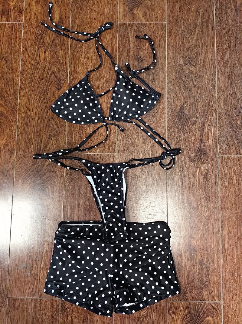 Polka Dots Print Bikini 3 Piec - Thong Bikini Women ulasan dan harga