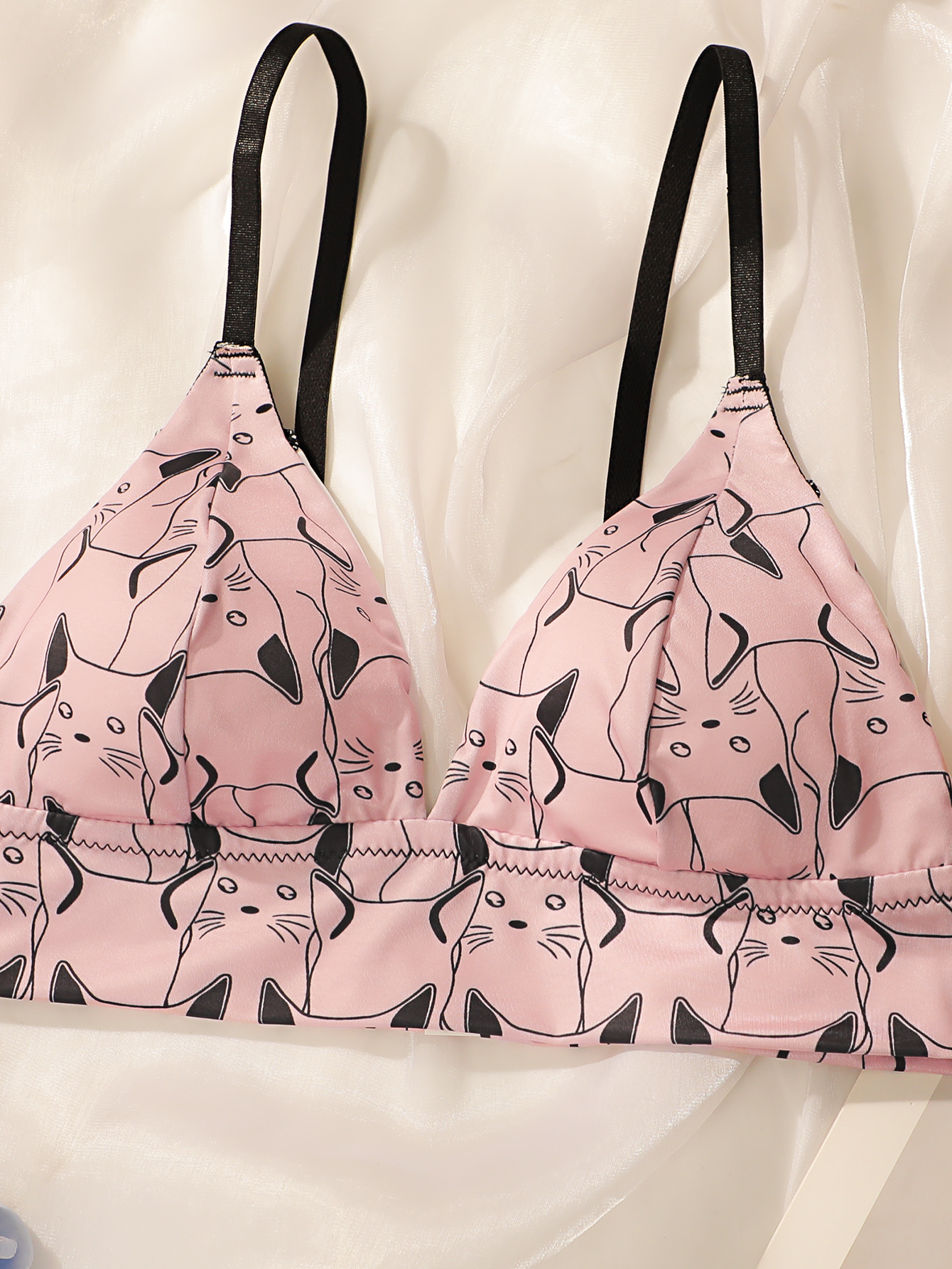 Kawaii Cat Print Triangle Bral - Bralette Wireless Soft ulasan dan harga