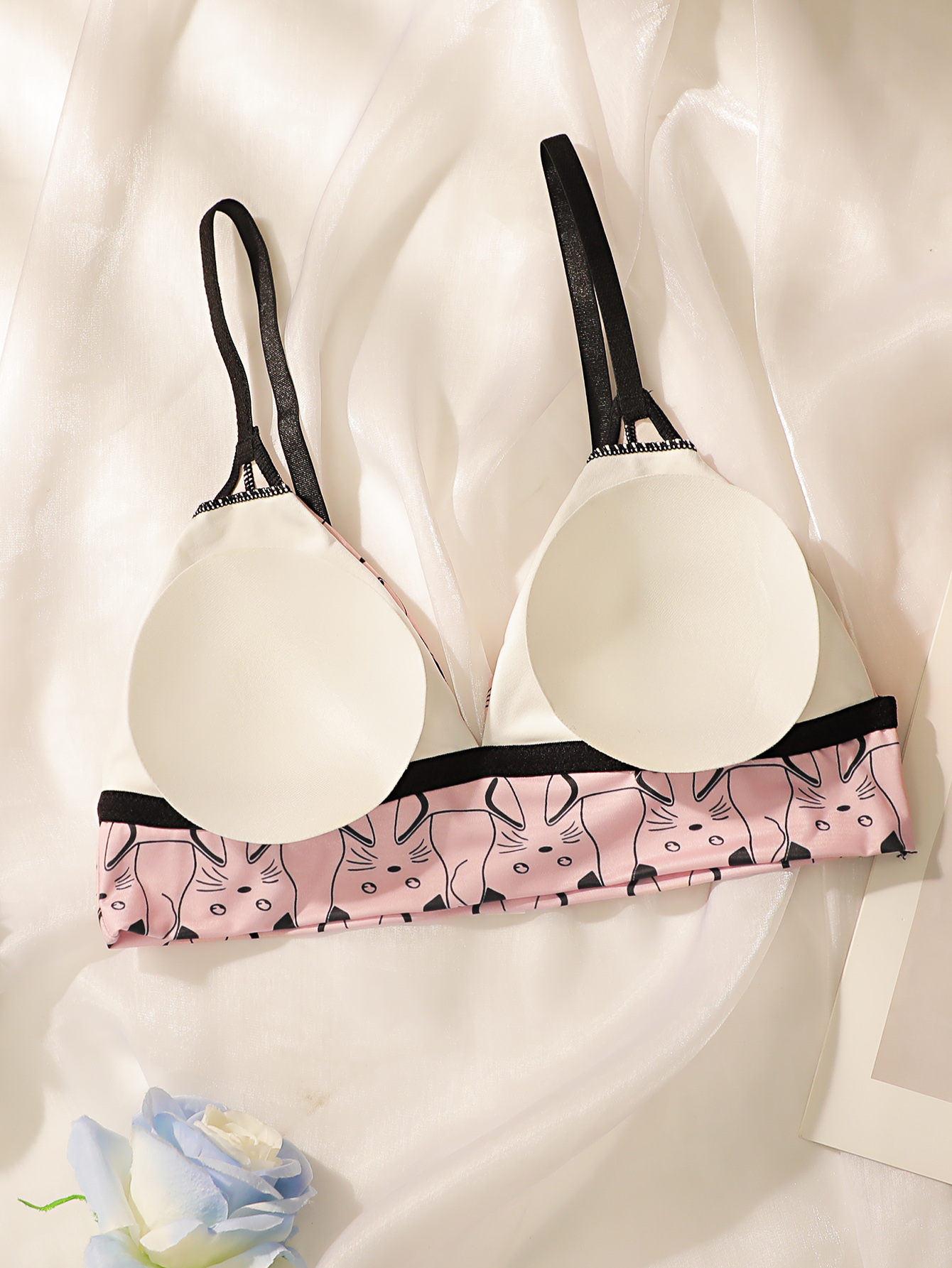 Kawaii Cat Print Triangle Bral - Bralette Wireless Soft ulasan dan harga