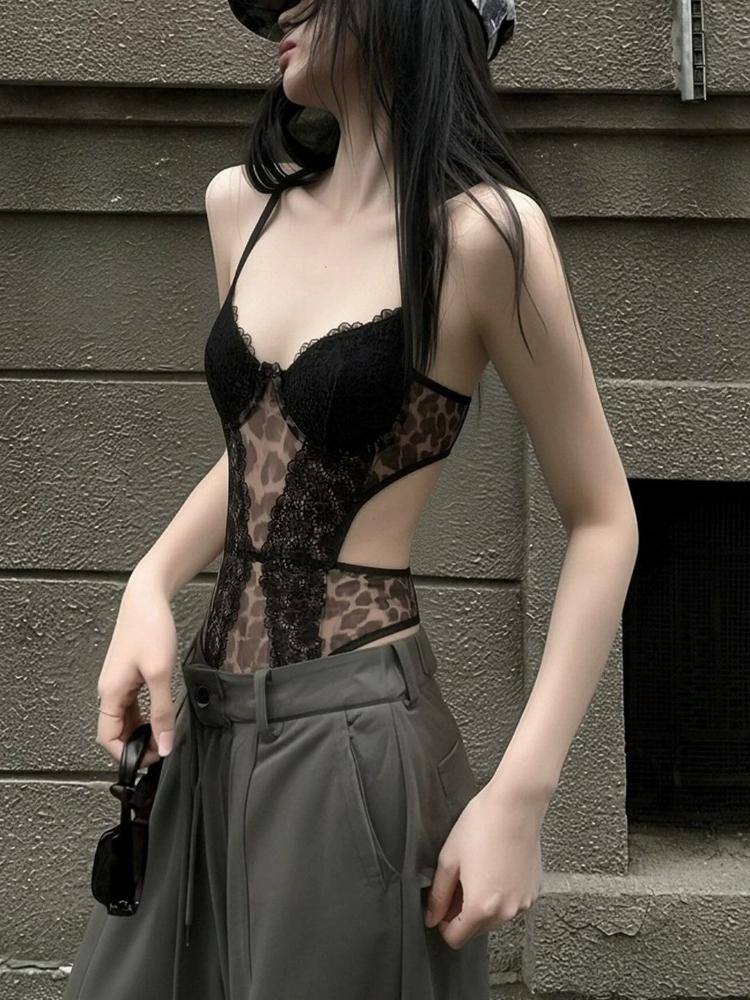 2026 Korean Sexy Lace Leopard  - Cami Top Lace ulasan dan harga