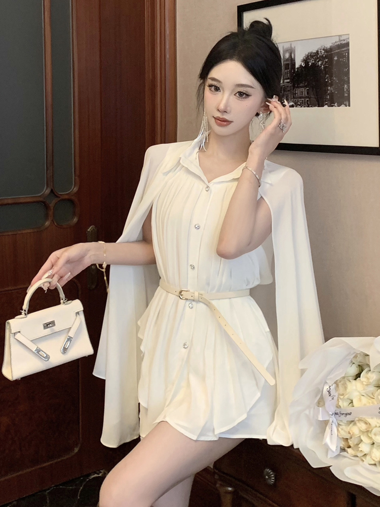Elegant White Shawl Collar Ple - Corset Waist Cinch ulasan dan harga