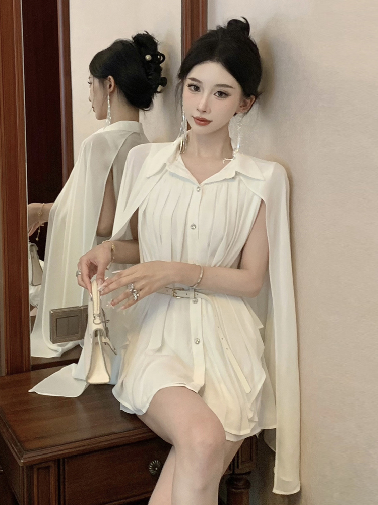 Elegant White Shawl Collar Ple - Corset Waist Cinch ulasan dan harga