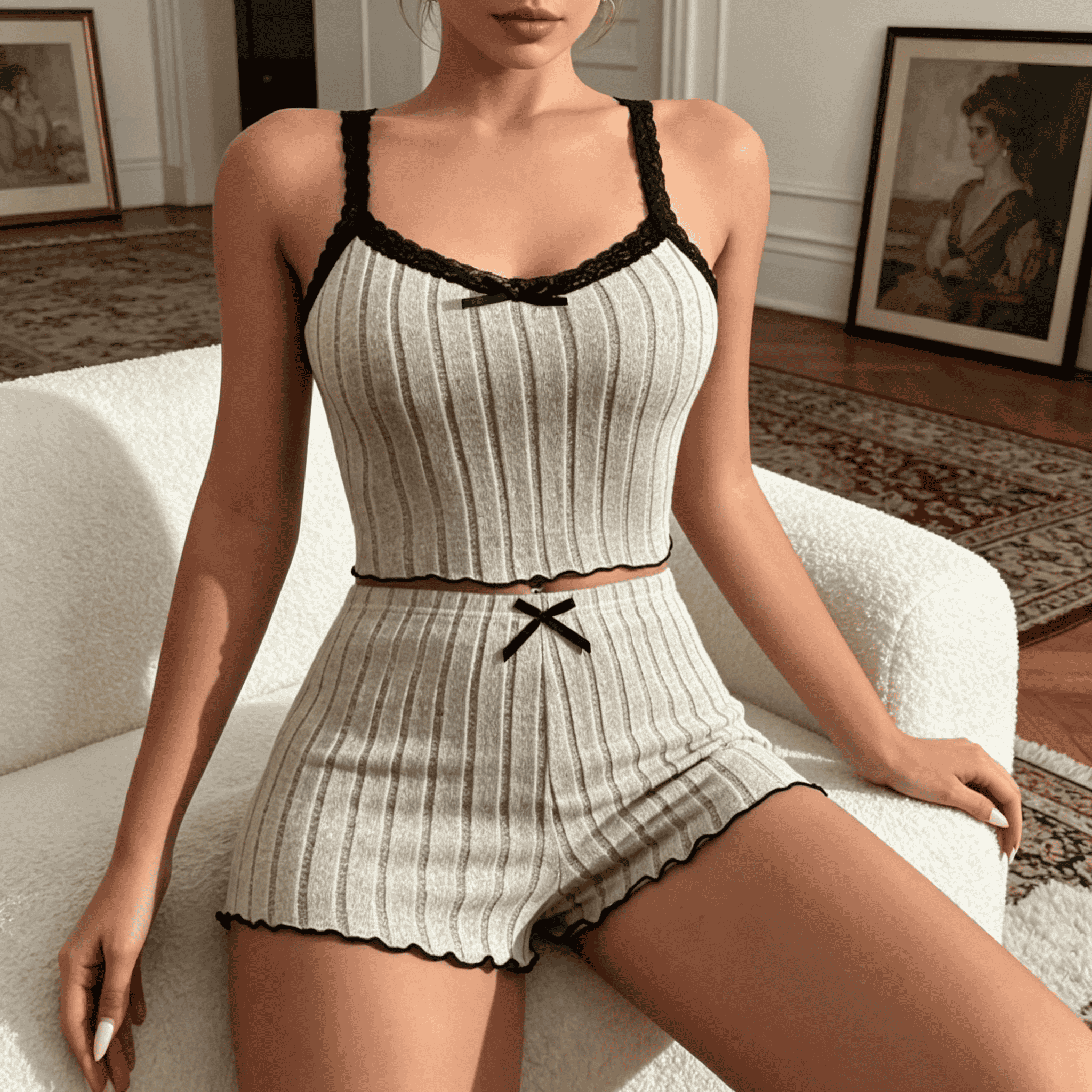 Women Cute Summer Ribbed Knit  - Cami Top Lace ulasan dan harga